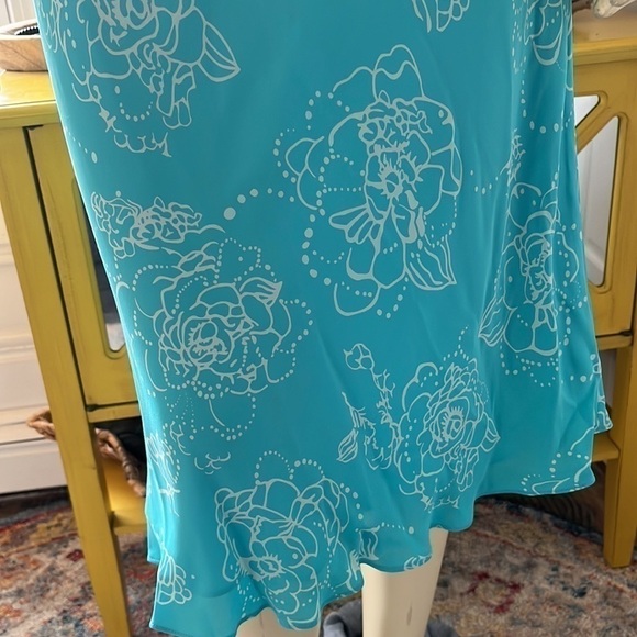 Michael Michael Kors Silk Turquoise Blue Floral Maxi Halter Dress 4 - Picture 8 of 11